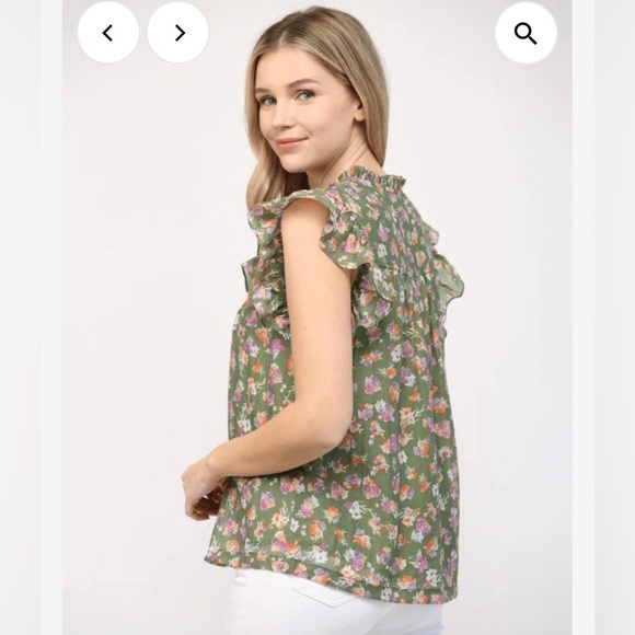 Status by Chenault tassel tie flutter short sleeve top shirt blouse. Olive Sz S - Picture 2 of 9